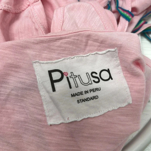 Pitusa Dress Maxi Long Backless Swim Coverup Evil Eye Beaded Cotton Pink OS - Picture 10 of 13